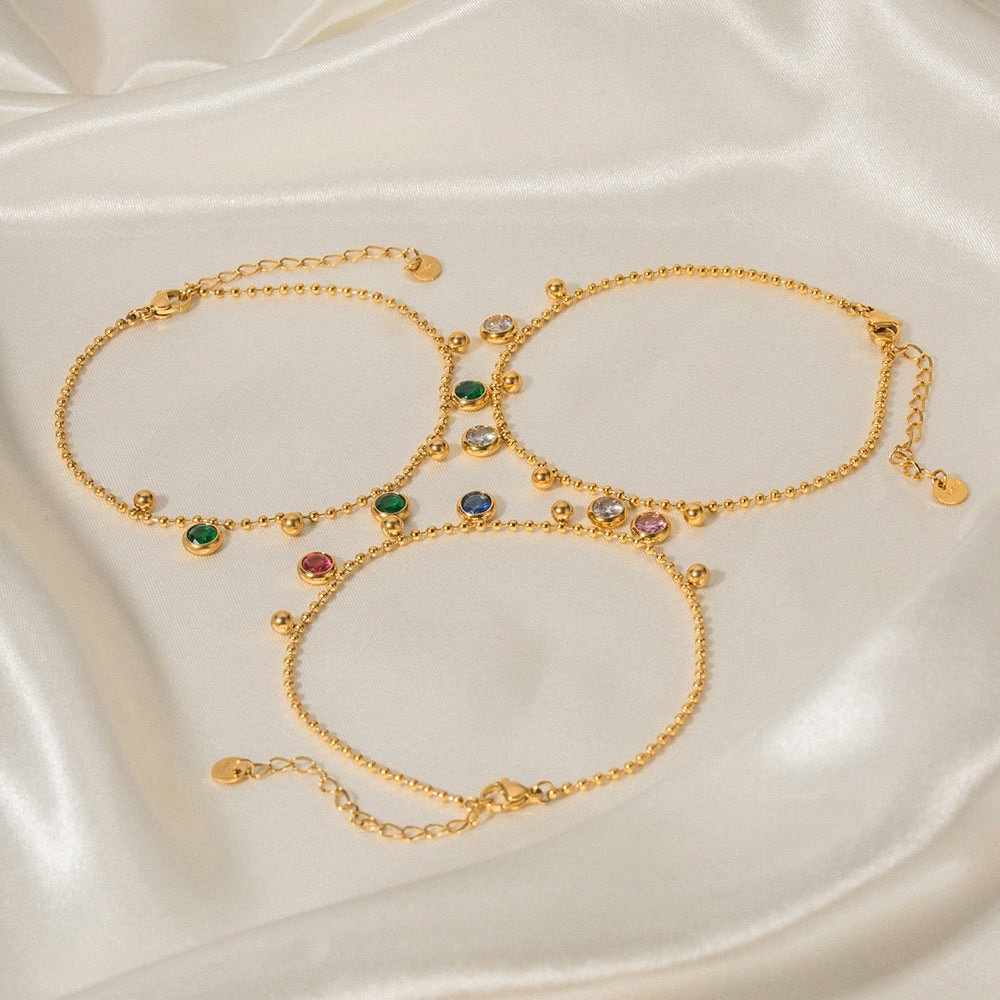 18K Gold Plated Anklet Satellite Swarovski Crystal Cubic Zirconia*Birthstone*JD - Picture 3 of 4